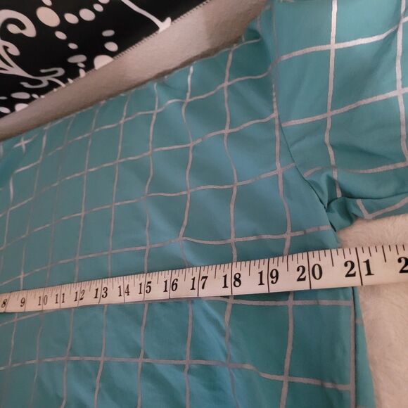 ME. Melody Ehsani Size XS Teal Blue Gray Reflective Striped Checkered Shirt - Picture 8 of 9